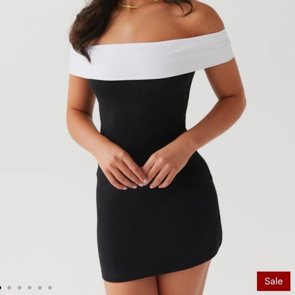 NWT Peppermayo Diamonds and Pearls Off The Shoulder Bodycon Mini Dress Black 10